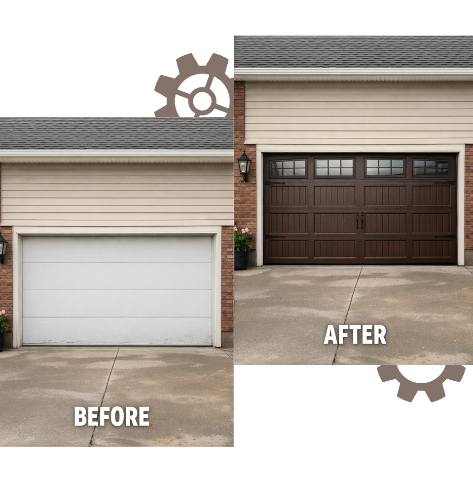 Before and after garage door repair in Alpine CA